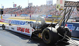 Lucas Oil driver Richie Crampton ready for a long day during Phoenix eliminations